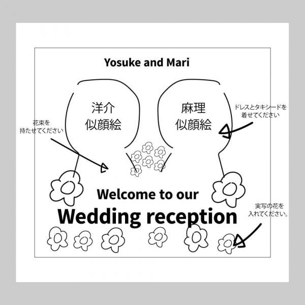 結婚式の色紙（ウエルカムボード）のラフ