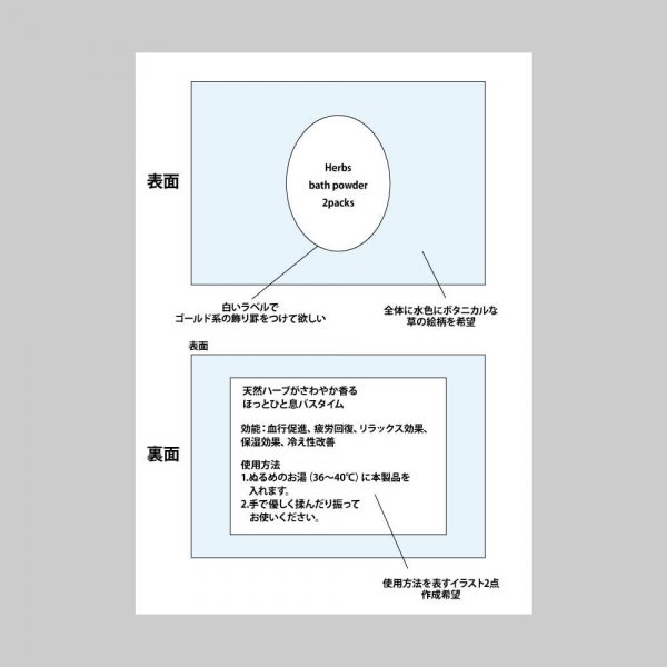 バスパウダーのパッケージのラフ