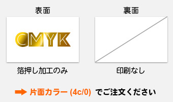 片面に箔押しのみご利用の場合：片面カラーをご注文ください